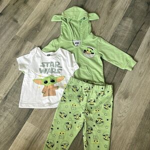 NWOT Disney Baby Boy Yoda Graphic T-Shirt, Hoodie & Jogger Set, Green/White